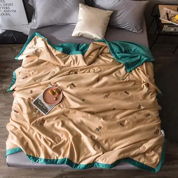 

Embroidery summer quilts washed silk duvet throw quilts silk fiber Bedspread patchwork pineapple carrot bed comforter 200*230cm