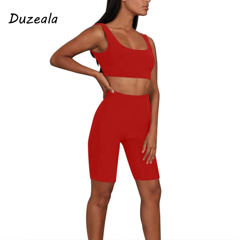 Duzeala, комплект из 2 предметов, майка, комбинезон, Повседневный, черный, белый, красный, синий, однотонный, обтягивающий, боди, сексуальный, без рукавов, с открытой спиной, короткие комбинезоны