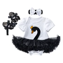Комплект одежды для новорожденных девочек из 3 предметов одежда с короткими рукавами и изображением лебедя для маленьких девочек 4 цвета, roupa infantil, платье-пачка головной убор, обувь