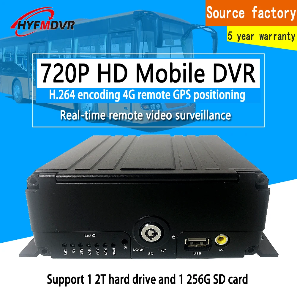 Factory production wholesale H264 wide voltage remote video monitoring host 4G GPS 960P MDVR docking temperature sensor