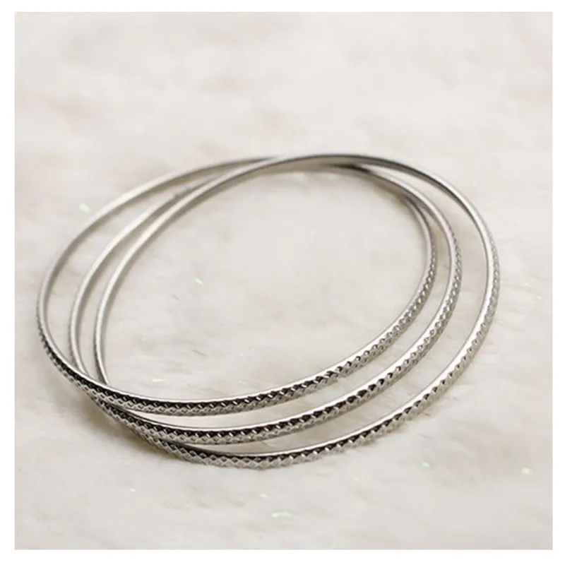 Casual Simple 1 Set 3 PCS Bangle Silver Color Thin Round 316L Stainless Steel Bracelet For Woman | Украшения и аксессуары