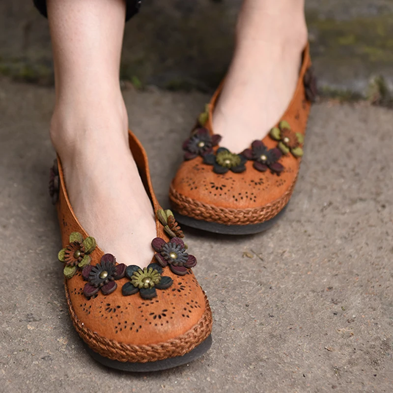 

Artmu Fashion Flower Sweet Women Shoes Handmade Genuine Leather Shoes Hollow Cow Leather Soft ShoeWoman Loafers Shoes