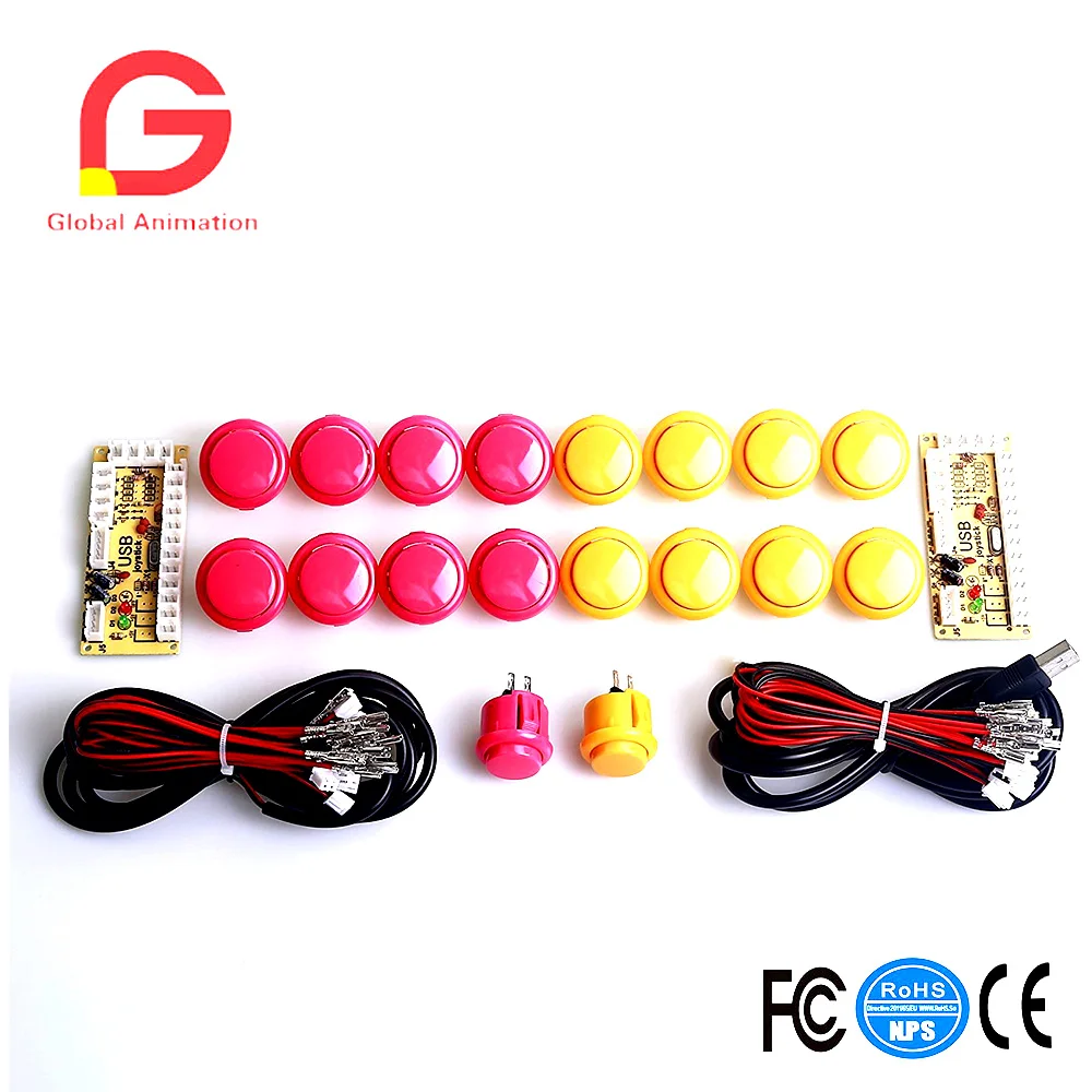 

Arcade Parts Bundles Kit With 18pcs Push Button Arcade USB Cable inside Microswitches Encoder and Buttons harness Build