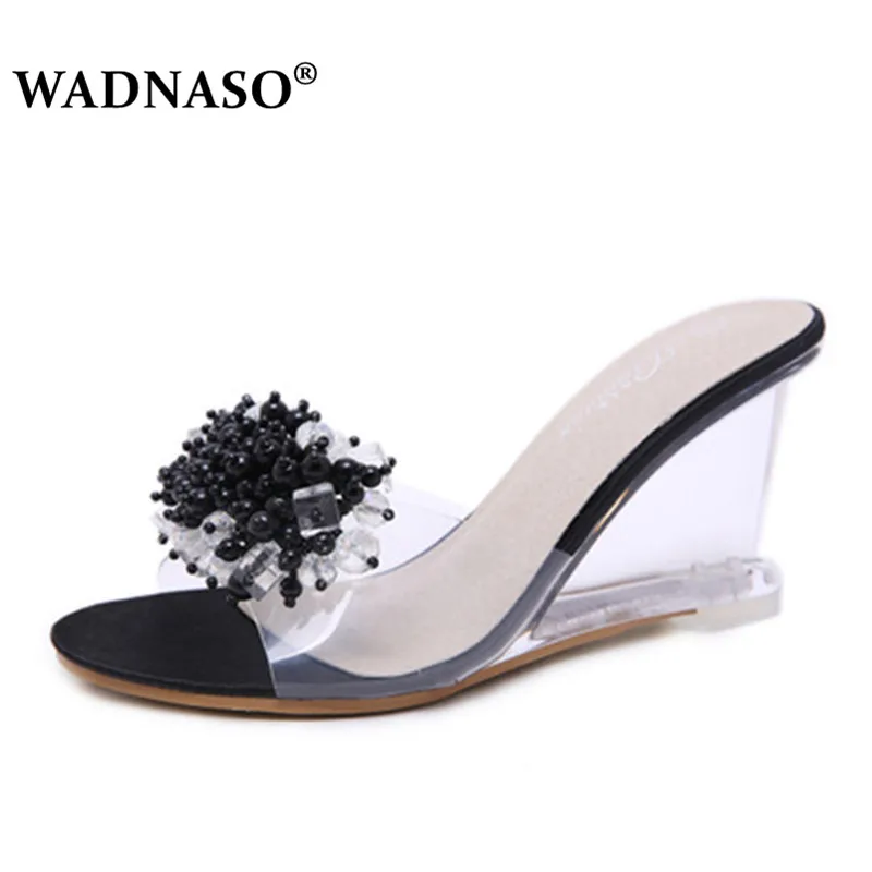 

WADNASO Summer 2019 New Wedges All Transparent High Heels 8.5cm Female wild Women's Shoes Deduction Simple Slope with Slippers