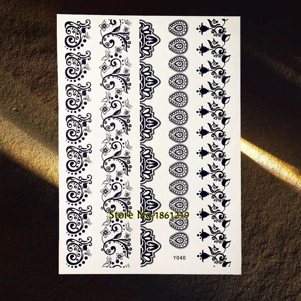 Unik Tahan Air Hitam Henna Gelang Stiker Tato Stiker Untuk Wanita
