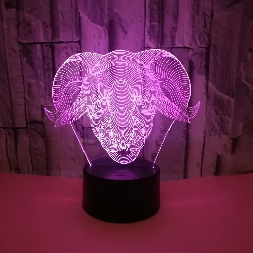 3d настольная лампа с головой Овцы животного 7 цветов сенсорное светодиодное