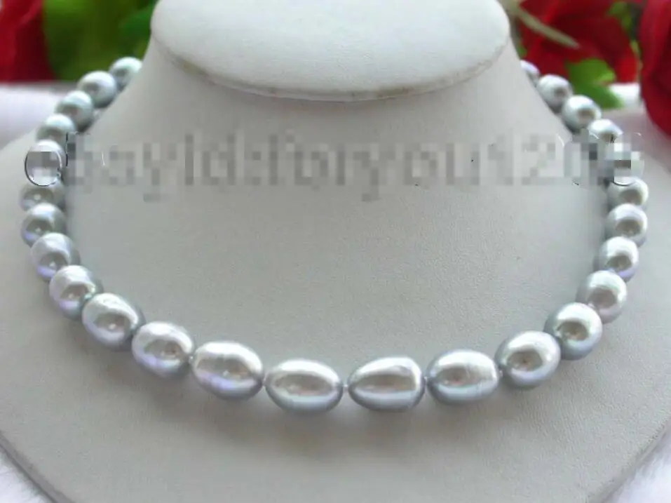 

Free shipping hot sale Women Bridal Wedding Jewelry >>17" Genuine Natural 13mm Gray Rice Pearl Necklace