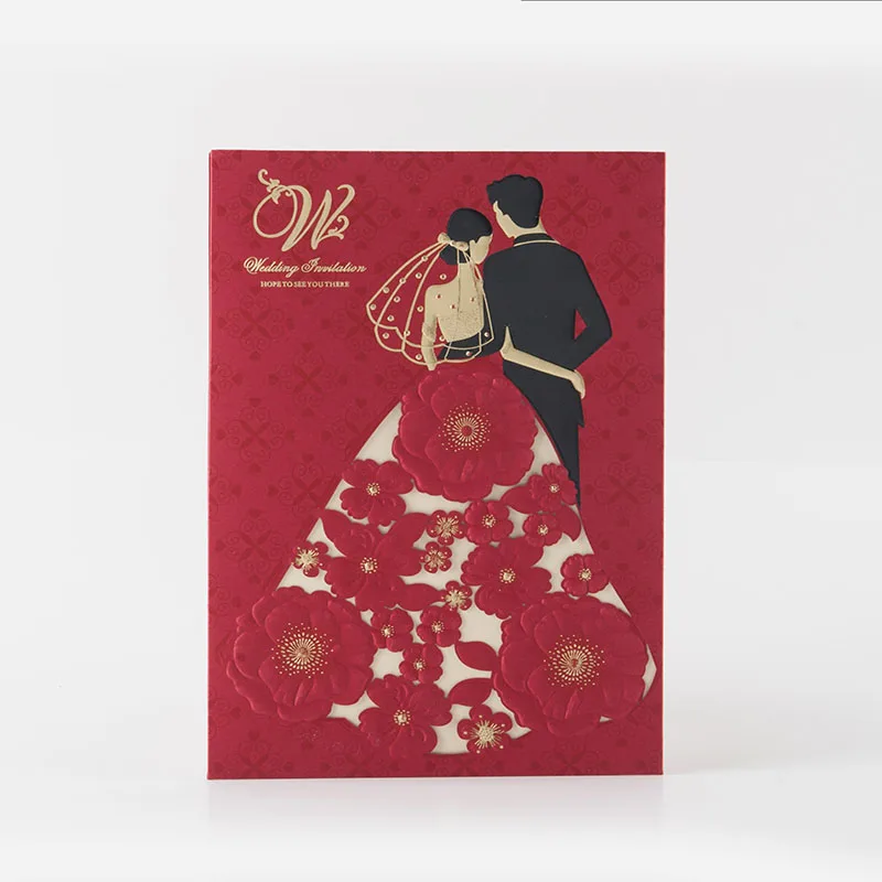 

Elegant Bride and Groom Wedding Invitations Blank inner Red Wedding Invitation Cards Wedding Party Supplies 20pcs/lot