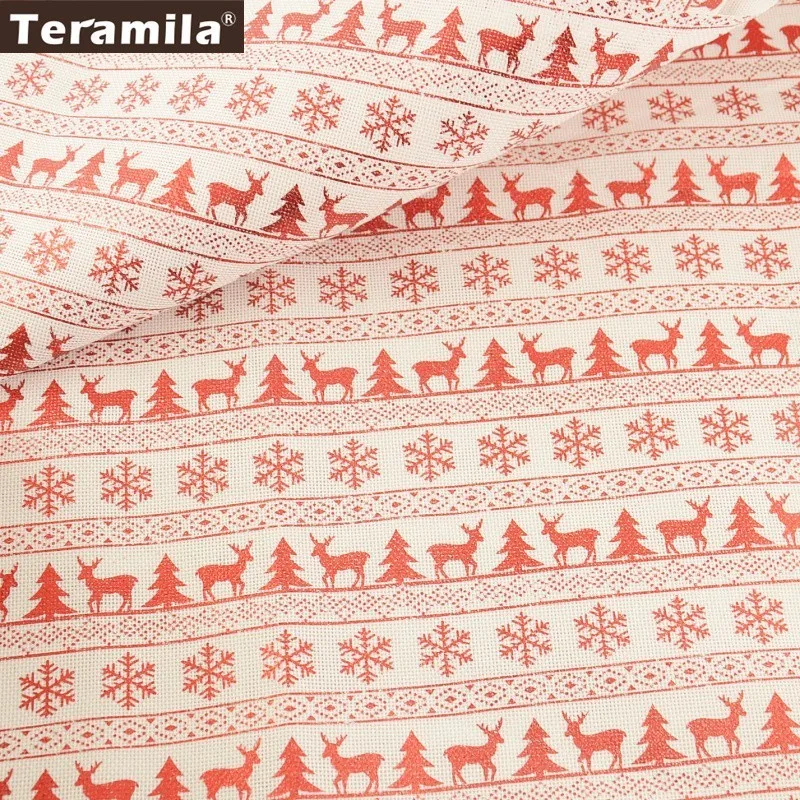 Teramila Linen Fabric 50cmx150cm/piece Printed Shining Red Christmas Series DIY for Hat Bag Bell Doll Stocking Decoration | Дом и сад