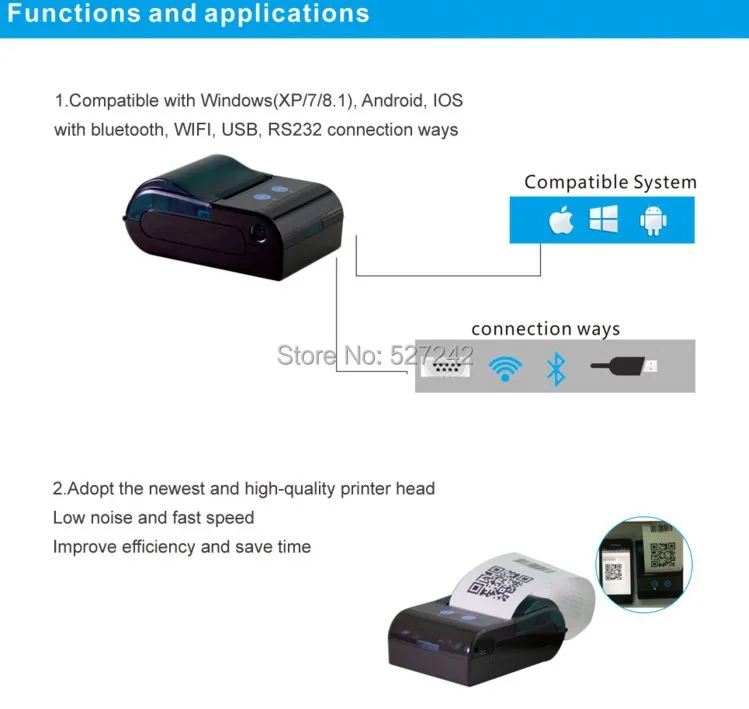 ZKC5805 Портативный Мобильный Bluetooth Термальность принтер