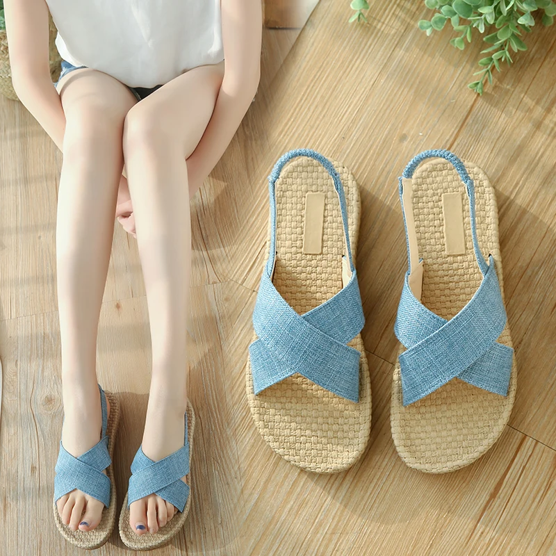 

Women Shoes Sandals New 2018 Summer Comfort linen canvas Female Casual Sandals Peep-toe Flat Open Toe Shoes
