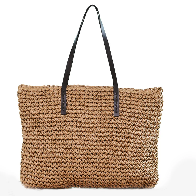 

Hot Straw Bag Women Handbag Bohemia Beach Bags Handmade Wicker Summer Tote Bags Rattan Shoulder Bags(Brown)