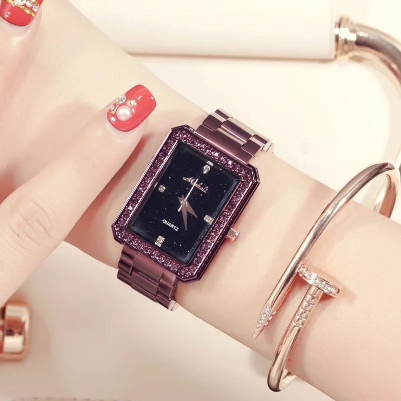 

Fashion Diamond Scale Female Watch Simple Belt Square Female Watch