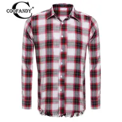 Coofandy 2017 Рубашки для мальчиков для Для мужчин Повседневное длинный рукав; пуговицы Подпушка воротник кисточкой Рубашки в клетку