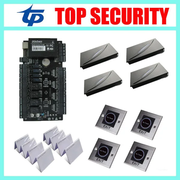 

ZK teco C3-400 4 doors access control system access control panel with 4pcs KR100E RFID card reader, 4pcs infrared exit button