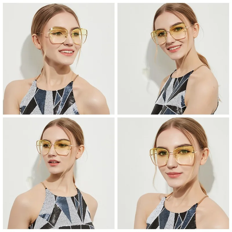 Lunette де Soleil ретро ясно прогрессивные цветные линзы очки Ac Borderless красочные кристалл текстуры квадратный солнцезащитные для женщин