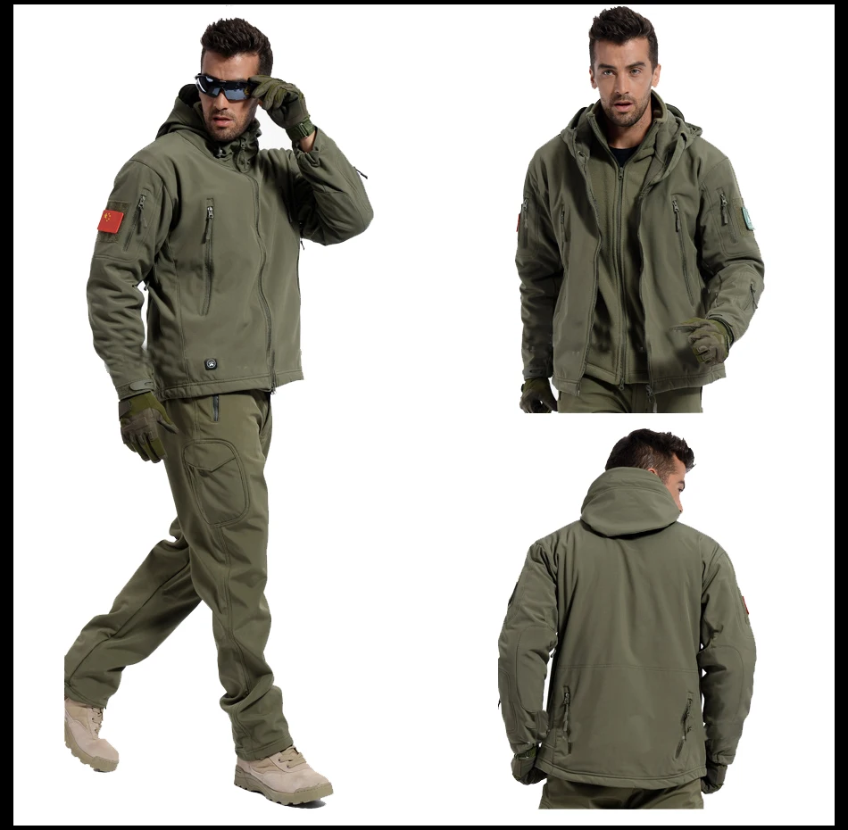 AILOOGE Soft Shell камуфляжная куртка комплект Для Мужчин Армия Водонепроницаемый Теплый камуфляж одежда военная флисовое пальто Непродуваемая