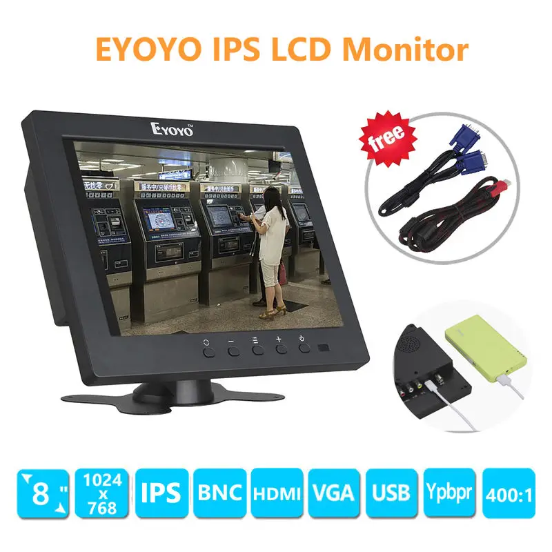 

EYOYO 8" inch TFT LCD 4:3 Color HD CCTV Monitor HDMI Screen VGA BNC AV Ypbpr For PC CCTV System Video Surveillance