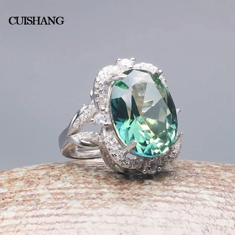 CSJ Created Green Sapphire Ring Sterling 925 Silver Classic Design Fine Jewelry Women Party Wedding Gift