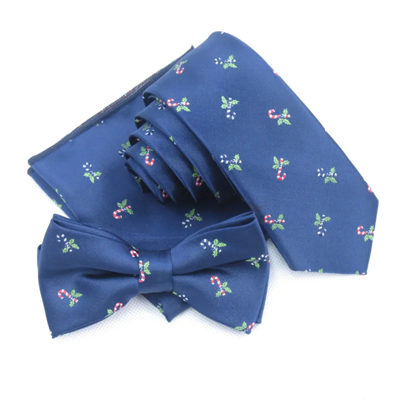

navy Ties For Men Christmas Party Narrow Necktie green and red Floral Bow Tie Pocket Square Men's neckTie Set Gravata