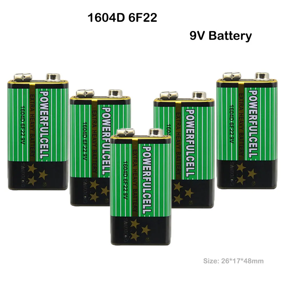 

5pcs Super Heavy Duty Battery 6F22 9V Carbon Battery 1604 for GM300 IR infrared Thermometer Remote Control Multimeter
