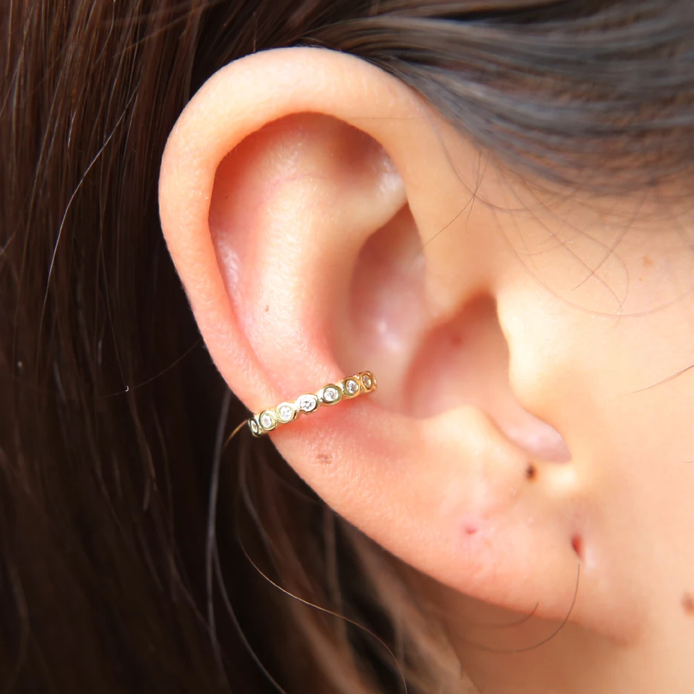 2017 Real New Plant Trendy Earings Aretes Bezel Cubic Zirconia Cz Circle Cuff Sparking 925 Silver No Pierced Ear Earring (11)
