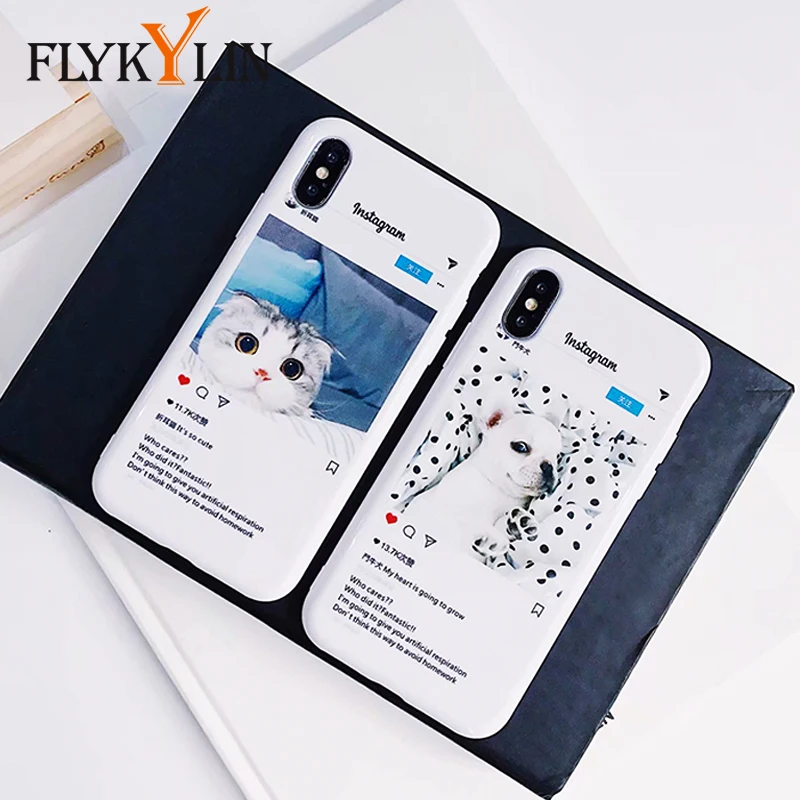 

FLYKYLIN Cute Cat Dog Phone Case For iPhone X 6S 6 7 8 Plus Cover Instagram Popular Couples Cases Slim Soft TPU Silicone Coque