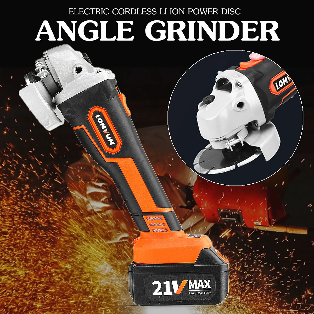 

Power Disc Angle Grinder Cutter Tool Kit Electric Cordless 21V 4000mAh 7000r/min Li-ion Charging 1.5 Hours Aluminum Head Durable