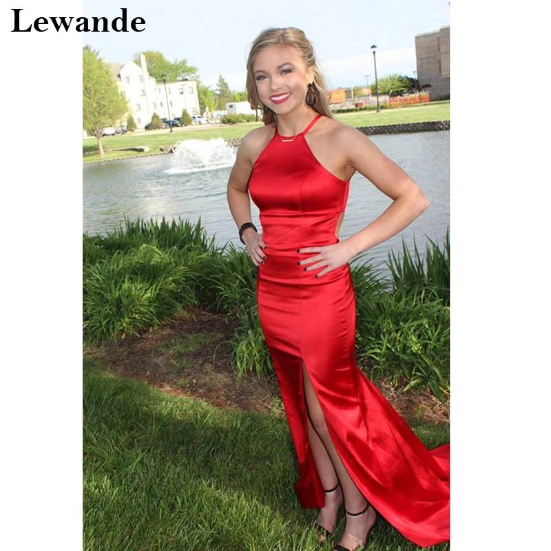 satin fitted prom dress