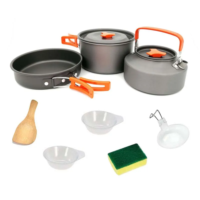 8pcs/Set Portable Cookware Sets Bowl Pot Spoon for Outdoor Camping Hiking Backpacking Travel Tableware Picnic Accessories |