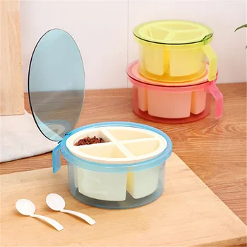 

Circular Seasoning Storage Box Colorful Kitchen Storage Anti-dust Seasoning Box With Spoon Kitchen Tools