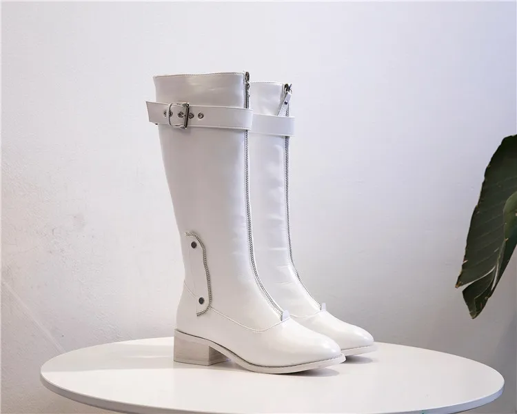 Botas mujer; коллекция года; обувь; женские высокие сапоги; модные брендовые белые сапоги из лакированной кожи; сапоги до колена; bota feminina; черные сапоги