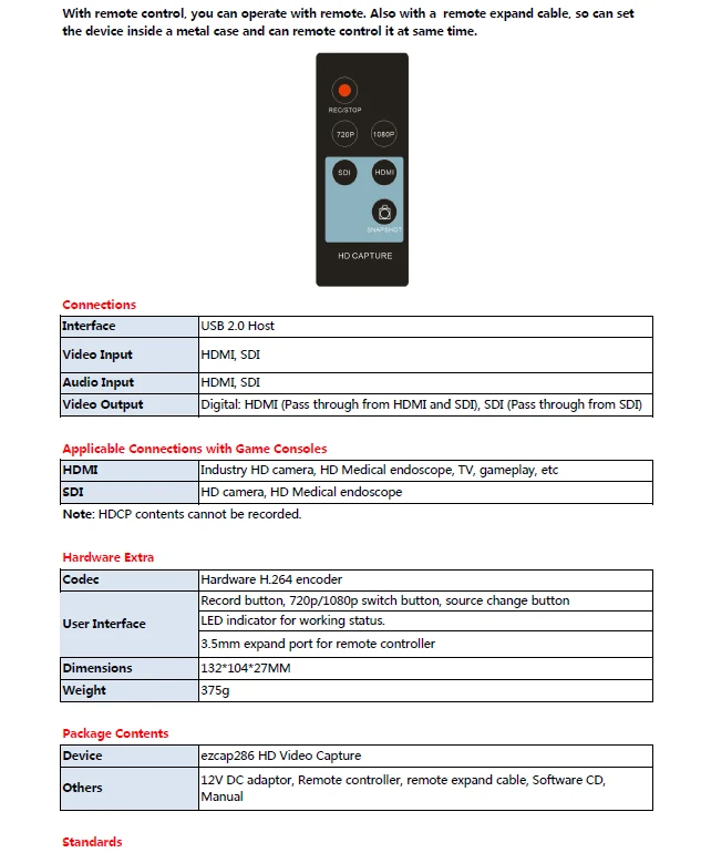Ezcap286 SDI HDMI видео Аудио Захват рекордер, от SDI/HDMI к USB флэш-диск/sd-карта напрямую, не требуется ПК, 720 p/1080 p H.264