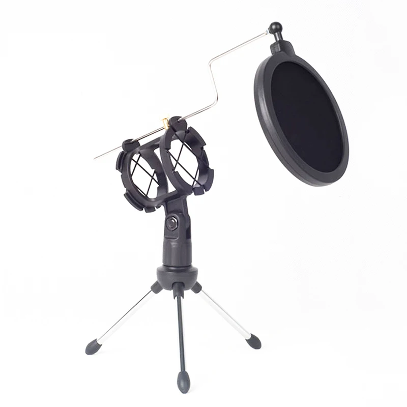 

Portable Foldable Adjustable Microphone Stand Desktop Tripod For Computer Video Recording with Mic Windscreen Pop Filter Cover