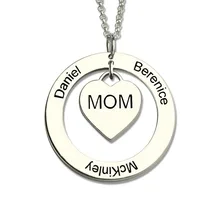 Personalized Moms Heart Necklace with Kids Names The Love Between a Mother and Kids Family Necklace Silver Circle Name Jewelry