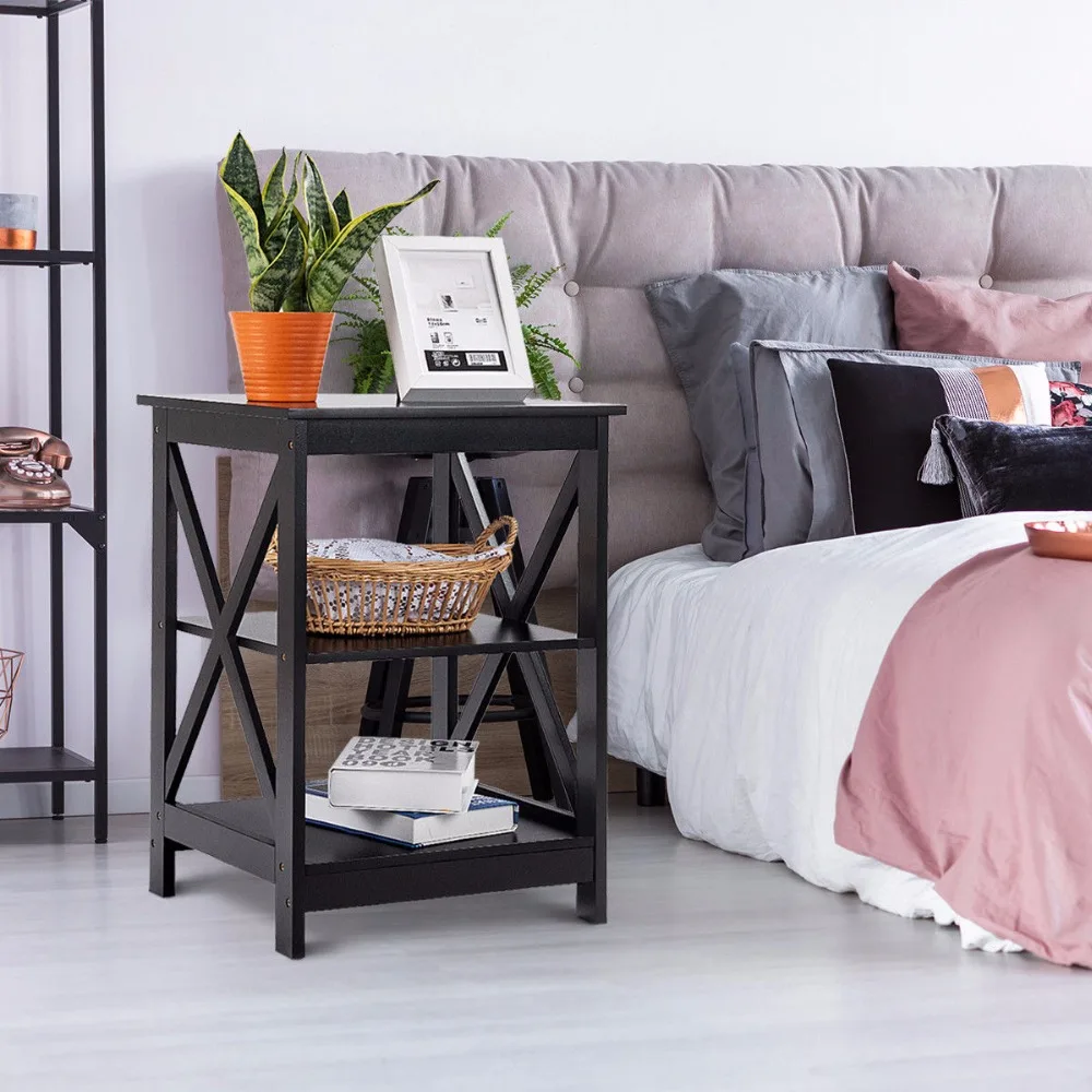 Giantex 3-Tier Nightstand End Table Storage Display Shelf Living Room Furni New Home Furniture 2*HW58944
