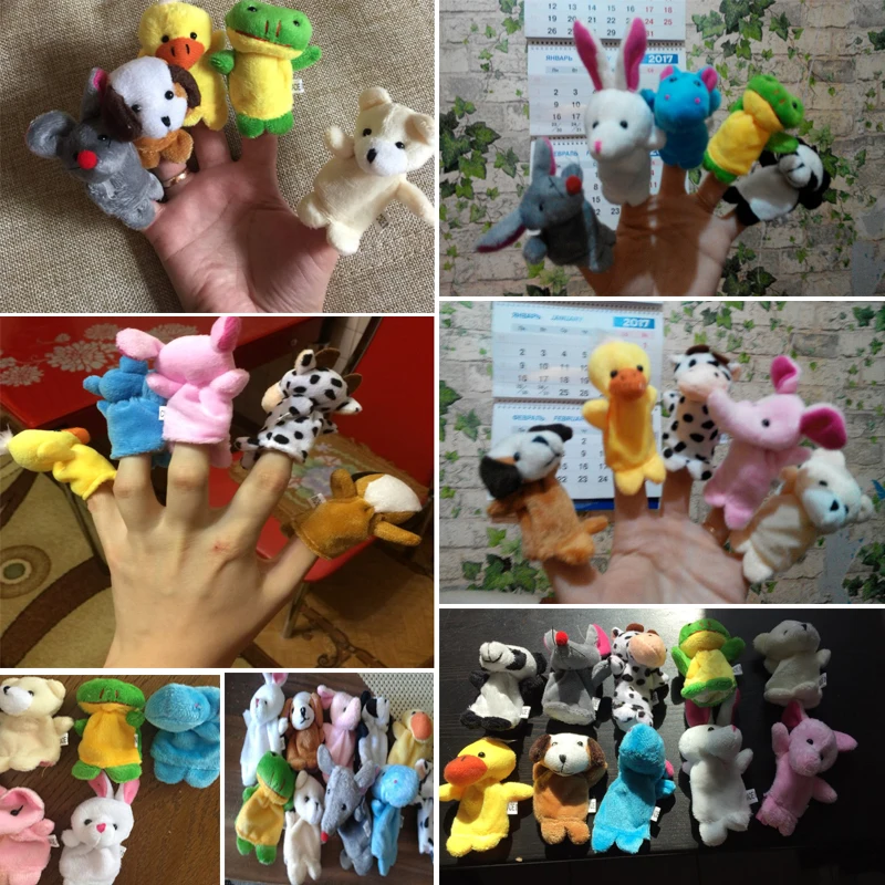 10 шт./лот, Мультяшные животные, бархатные пальчиковые игрушки, пальчиковые куклы, детские тканевые развивающие игрушки, История игрушек