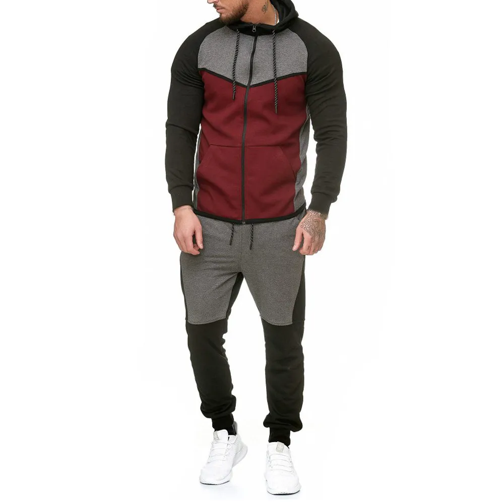 Men sportwear winter tracksuits men men tracksuit Splicing Zipper Sweatshirt Top Pants Sets