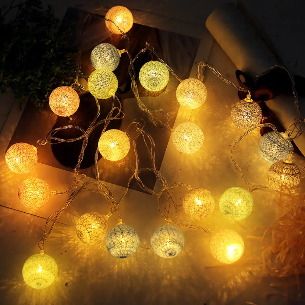 HOT 3.55m 20 LEDs String Lights Cotton Thread Balls Home Decoration Lamp for Party Wedding US/EU Plug TI99