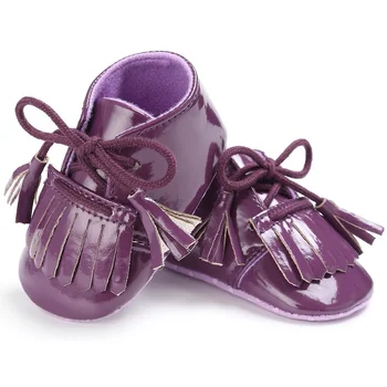 

Spring Baby Girls PU Patent Leather Crib Bebe First Walkers Fringed Lace-Up Moccasins Soft Sneakers Shoes