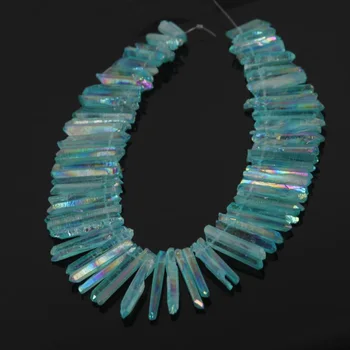 

Rough Raw Aqua Blue AB Quartz Crystal Points Spikes Pointers,Titanium Quartz Sicks Pendant Beads Strand Jewelry 4-6x35-45mm