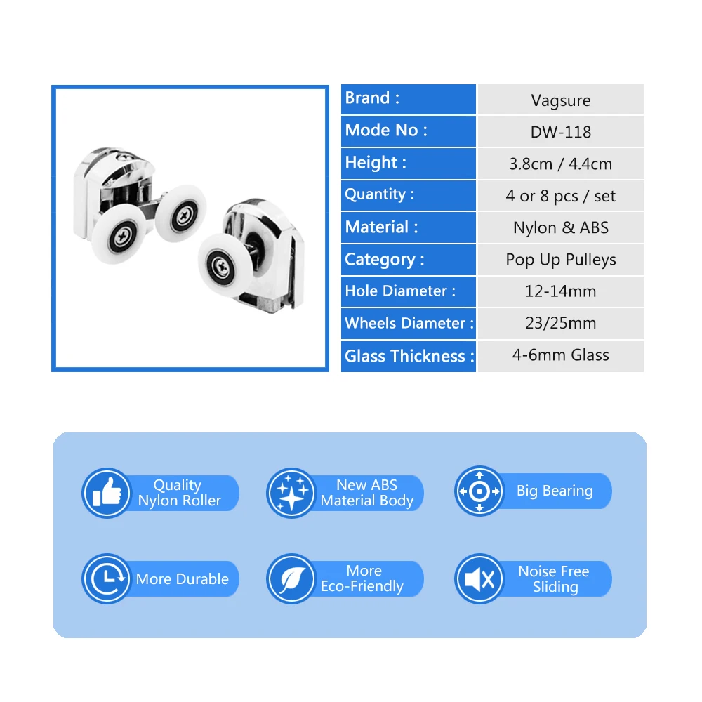 Vagsure до 4 никель-металл-8 шт./компл. Двойной Топ и единственный нижний хромированный цинковый сплав Раздвижные душевые кабины ролики колеса бегун ролики двери