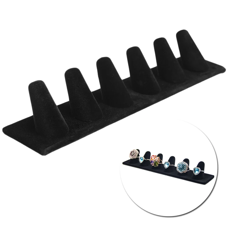6 Finger Black Velvet Jewelry Ring Display Stand Holder Showcase Organizer Charm Hard Display Stand Holder Jewelry Organizer
