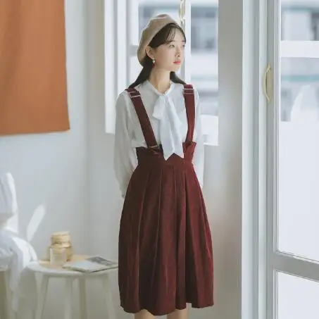 

Mori Girl Autumn Winter Women Sleeveless Dress Spaghetti Strap Loose Female Vestidos Elegant Corduroy Sweet Lady Sundress DC651