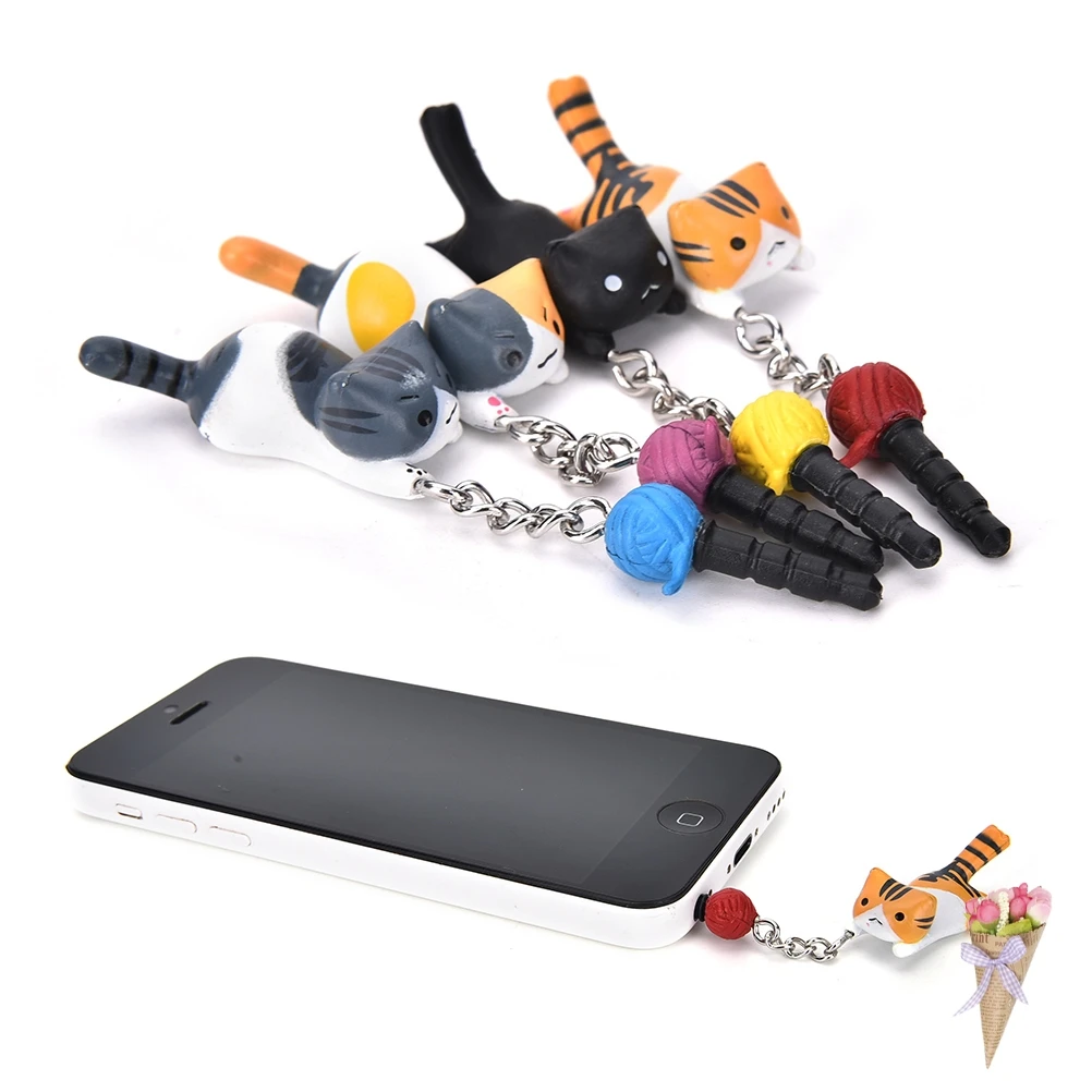 

Ball Anti Dust Earphone Jack PlugSuper Lucky Cat Playin Cute Dust Plug Stopper Cap For Phone 3.5mm