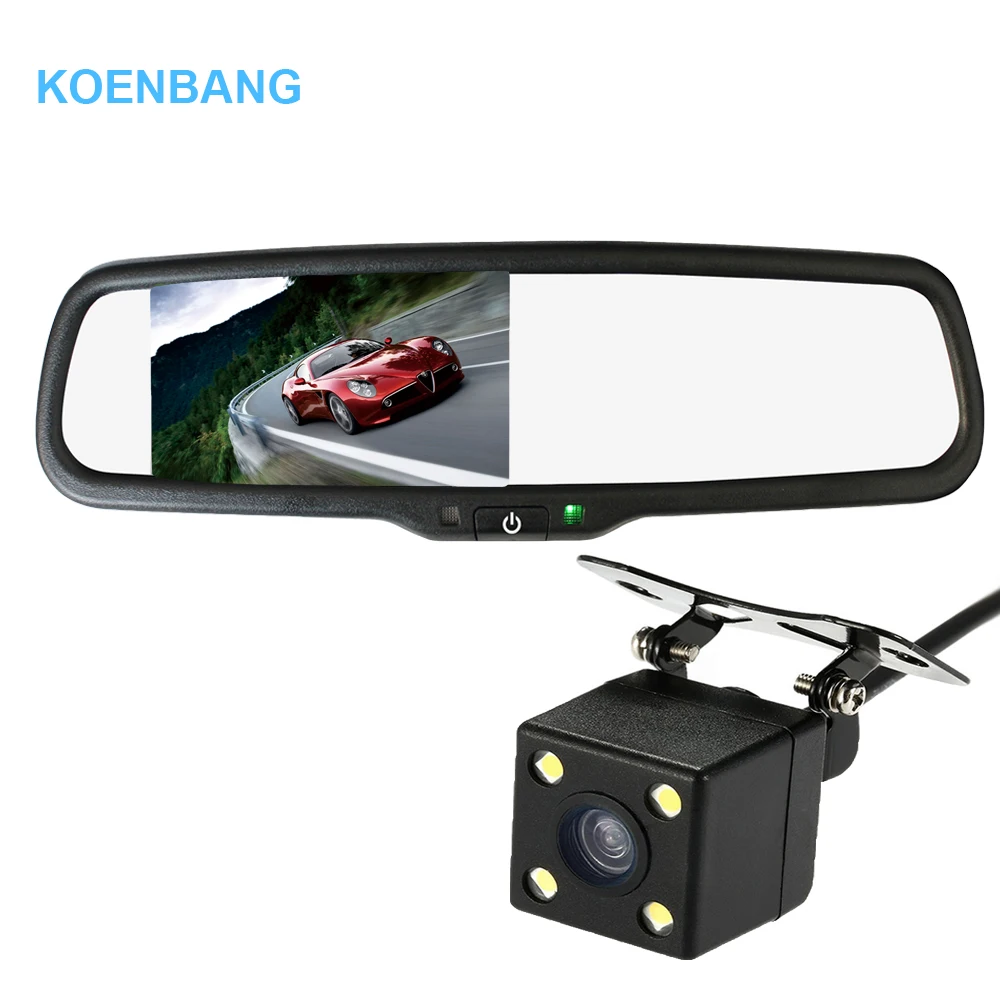 

KOENBANG 4.3" LCD Car Rearview Mirror Monitor 1000cd/m2 2-way Video Input + 4 LED Light Rear View Camera Reverse Auto Camera