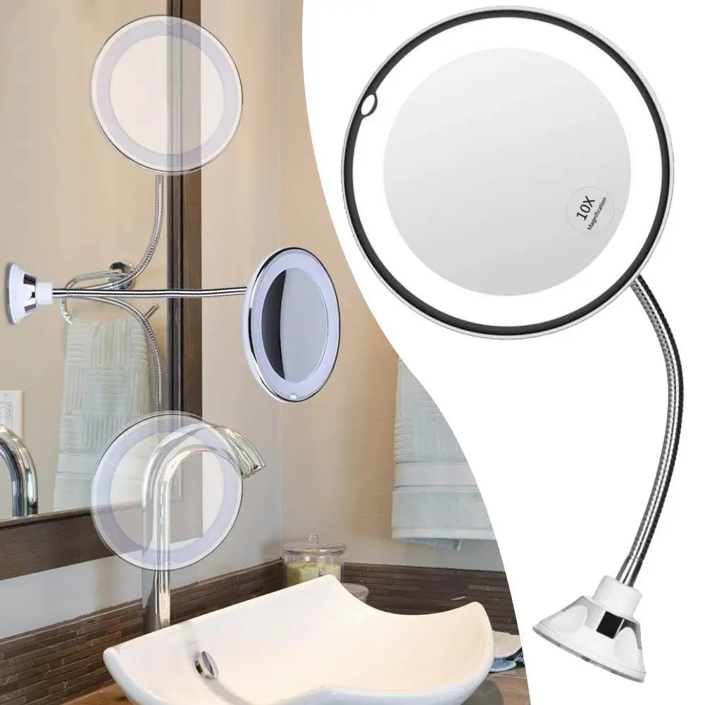 

10X Magnifying LED Bathroom Strong Suction Cup 360 Degree Swivels Makeup Mirror