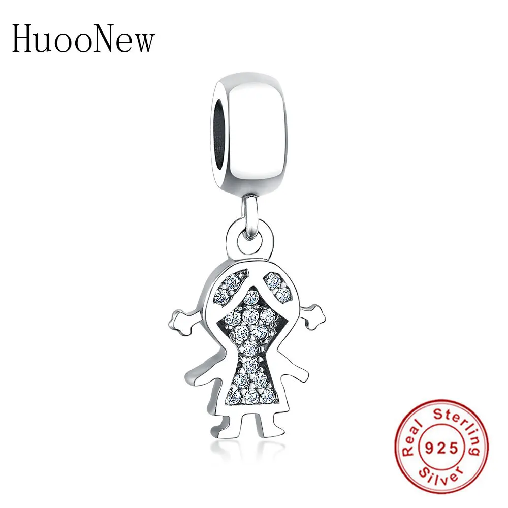 HU0180 Pave прозрачный Циркон мальчик девочка любовь бусины Висячие подходят Pandora талисманы браслет стерлингового серебра 925 ювелирные изделия подарок Berloque - Цвет: HU0180