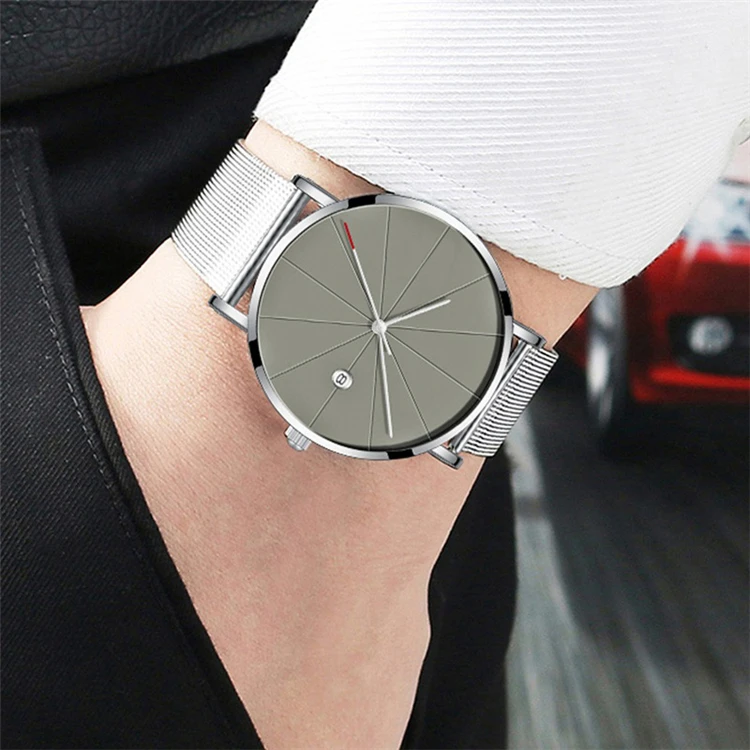Черный ультра тонкие часы для мужчин 2018 лучший бренд класса люкс кварцевые наручные часы сталь сетка, календарь водонепроница мужской Relogio