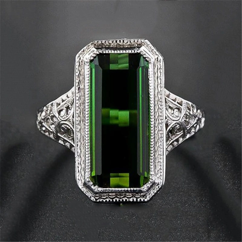 

Large Green Square Stone Ring Sliver Color Cubic Zirconia Rings For Women Engagement Jewelry Bague Femme Anillos Mujer L5N543